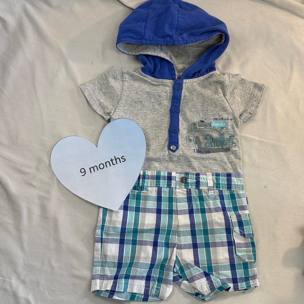 Petit Lem Signature - Blue and Gray Infant one piece Romper/jumpsuit/outfit